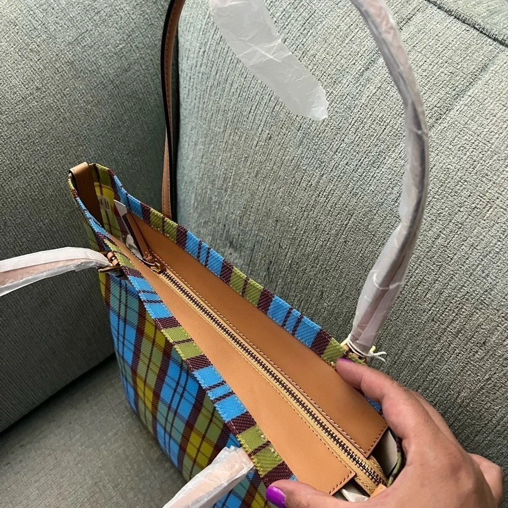 Tory Burch Emerson Mesh Blue and Yellow Market Tote